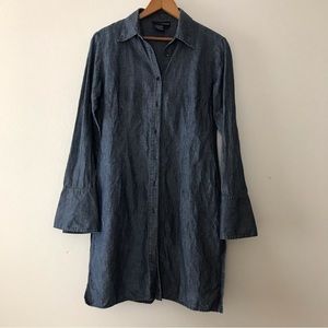 Tristan & Iseut Linen Cotton Button Down Shirt Dress Tunic Chambray Indigo